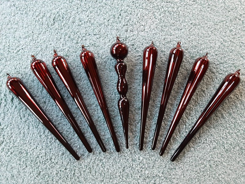 🎄Christmas Ornament Lot X9 Long Glass Bulbs Gorgeous Quality Deco 1 Day Ship!👍