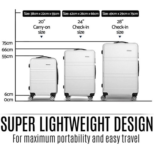 Wanderlite 3pc Luggage Trolley Set Travel Suitcase TSA Hard Case Bag White New - Picture 4 of 13