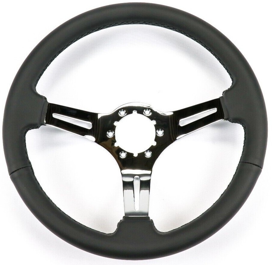 19681982 Corvette Steering Wheel Black Leather Three Chrome Spokes 14