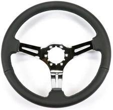 1968-1982 Corvette Steering Wheel Black Leather Three Chrome Spokes 14 in C3 NEW