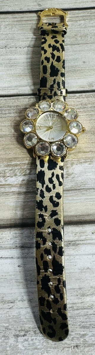 Betsey Johnson Gold Rhinestone Metallic Leopard Print 