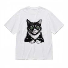 Women's Trend Breathable Classic T-Shirt Front Paw Casual Cat Printed Design Tee
