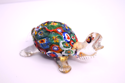 Figura Tortuga Millefiori Pisapapeles Multicolor Floral Shell Estilo Murano - Imagen 2 de 12