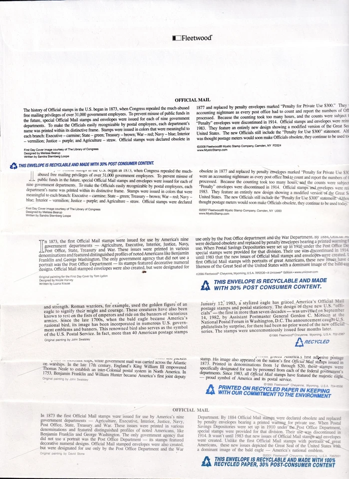 1995-2008 Official Mail 32c - 42c Sc UO88 thru UO94 stationery FDCs Fleetwood - Image 3 of 3