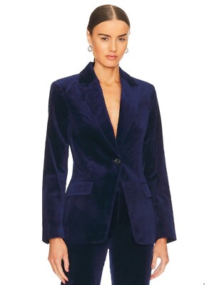ALC Edie Blue Velvet Blazer Jacket Cotton Blend Size 2