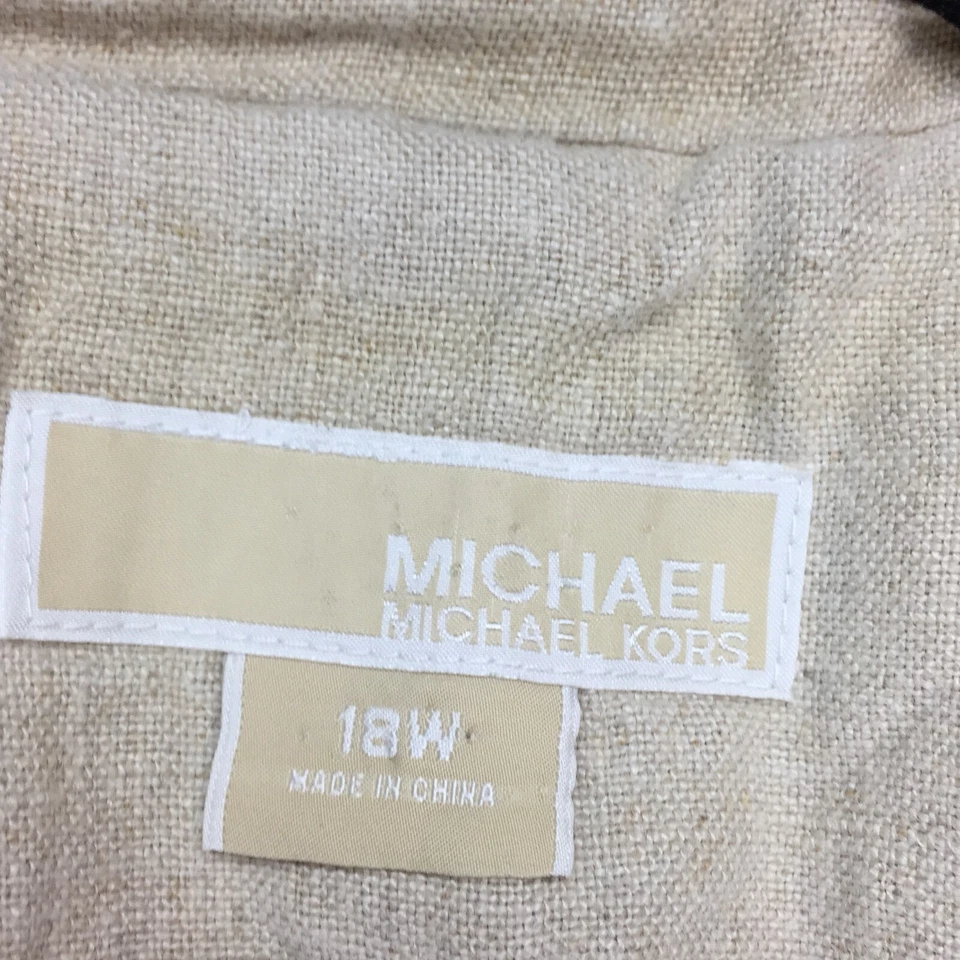 Michael Kors Blazer Womens 18W Beige 100% Linen Suit Office Career 3/4 Sleeve - Image 3 of 4