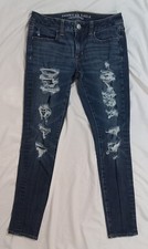 American Eagle Blue Jeans 360 Super Stretch Dark Wash Ripped Distressed Size 4
