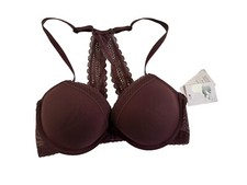 Auden Bra The Ace 32C Demi Front Closure Lightly Lined Racerback Burgundy 2356