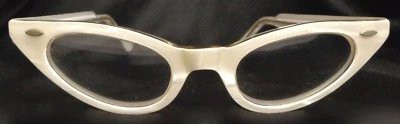 VINTAGE CAT EYE GLASSES GIRLS YOUTH CHILD SMALL COOL WHITE OPAL FRAMES 3 3/4 -5 - Image 1 of 4