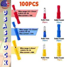 100PCS Insulated Male Female Bullet Wire Connectors Electrical Crimp Terminals
