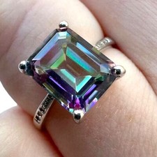 Mystic Topaz Ring 925 Sterling Silver Jewelry Emerald Cut Size 6789 lab-created