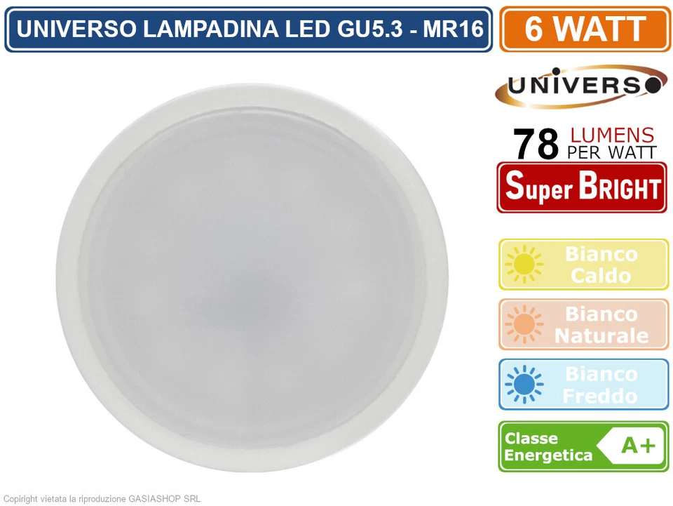 20 PEZZI UNIVERSO LAMPADINA SMD LED GU5.3 MR16 6W FARETTO SPOTLIGHT 470 LM 12V - Immagine 3 di 3