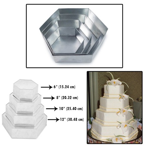 Set of 4 Tier Hexagon Multilayer Birthday Wedding Anniversary Cake Tins