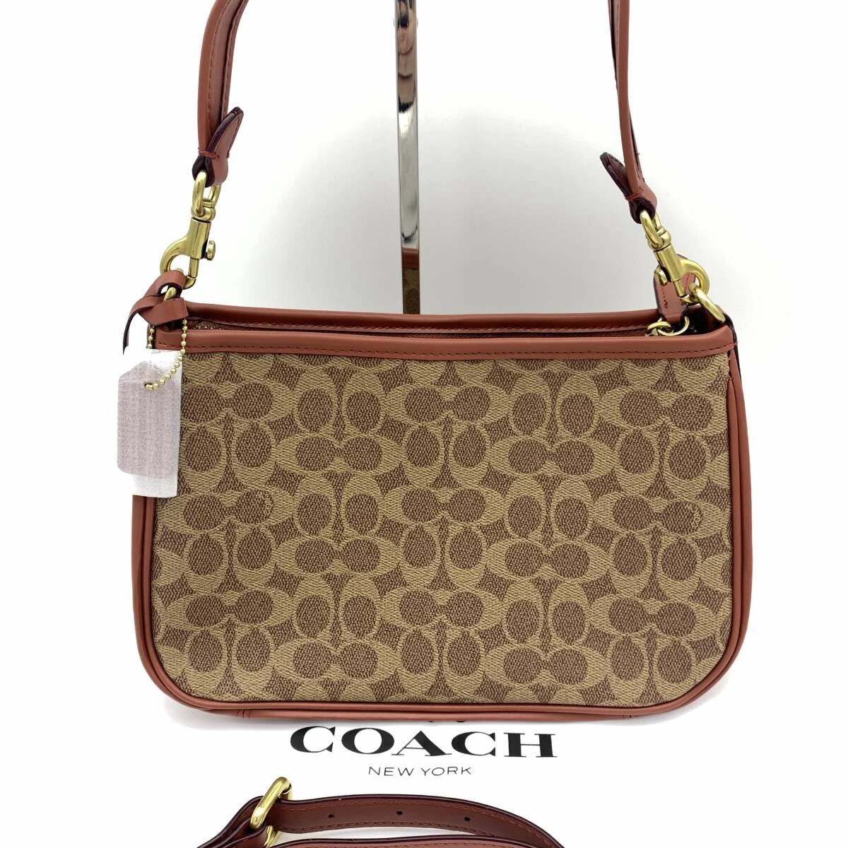 Borsa a tracolla Coach Cary CC438 marrone firmata tela pelle tracolla