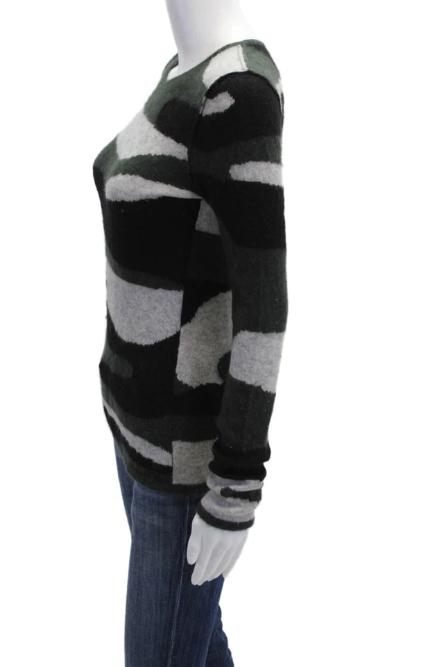 Aqua 女式套衫羊绒迷彩圆领长袖黑色 S 码 — 第 2/4 张图片