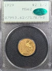 1929 Indian Head Gold Quarter Eagle $2.5  - PCGS RATLER MS 62 CAC! - 1c Auction!