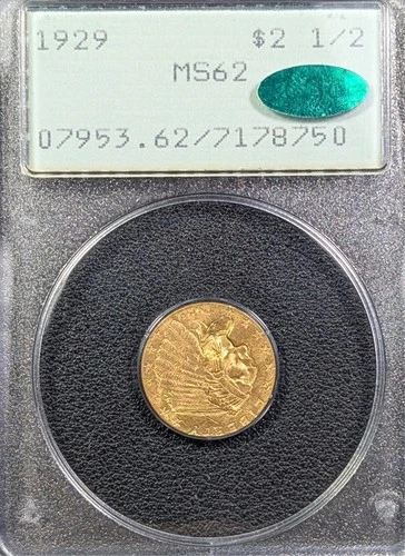 1929 Indian Head Gold Quarter Eagle $2.5  - PCGS RATLER MS 62 CAC! - 1c Auction!