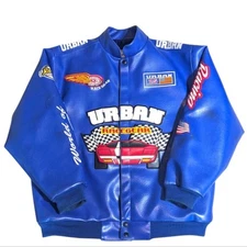 Urban Racegear | Retro Blue Vegan Leather Racing Jacket Men's 2XL