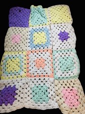 Handmade Crochet Granny Square Baby Easter Blanket Yellow Blue Pink Green 22x22
