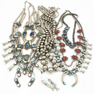 Southwest Turquoise Squash Blossom Necklaces Earrings Lot of 11 #M1210 5