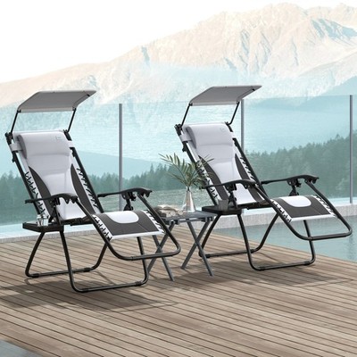 Zero Gravity Lounger Chair, klappbarer Relaxsessel mit Schirmbezug, grau