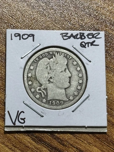 1909 P Barber Silver Quarter VG Very Good Condition U.S. 25c Coin (Raw13685) (O)