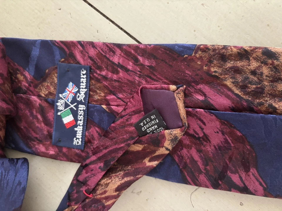 Embassy 方形男式领带抽象多 100% 真丝手工完成美国 — 第 4/4 张图片