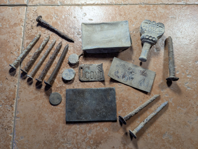 Dug Relics Central Pacific Railroad CPRR Southern Pacific Brass Tags Nails