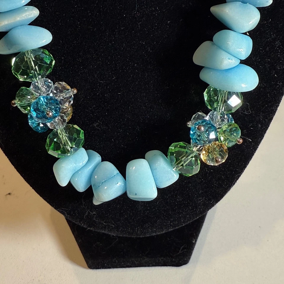 Colar de contas de pedra azul-petróleo flor turquesa verde cristal joias com destaque - Imagem 2 de 4