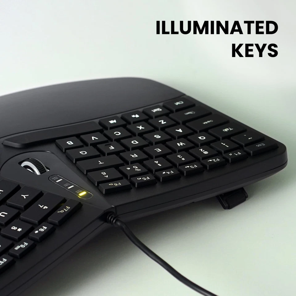 PERIBOARD-330B, Teclado Ergonómico con Cable con Reposamuñecas Ajustable, Iluminado Foto 4 de 4