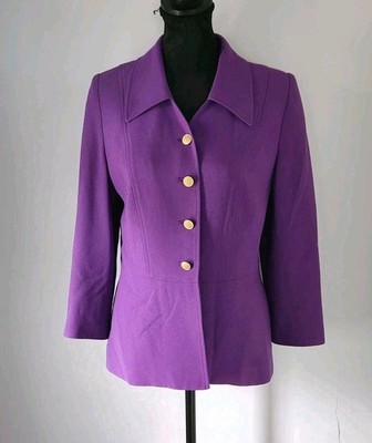 Roberto Valentino Women's Purple 100% Wool Blazer Jacket Gold Buttons Size 8