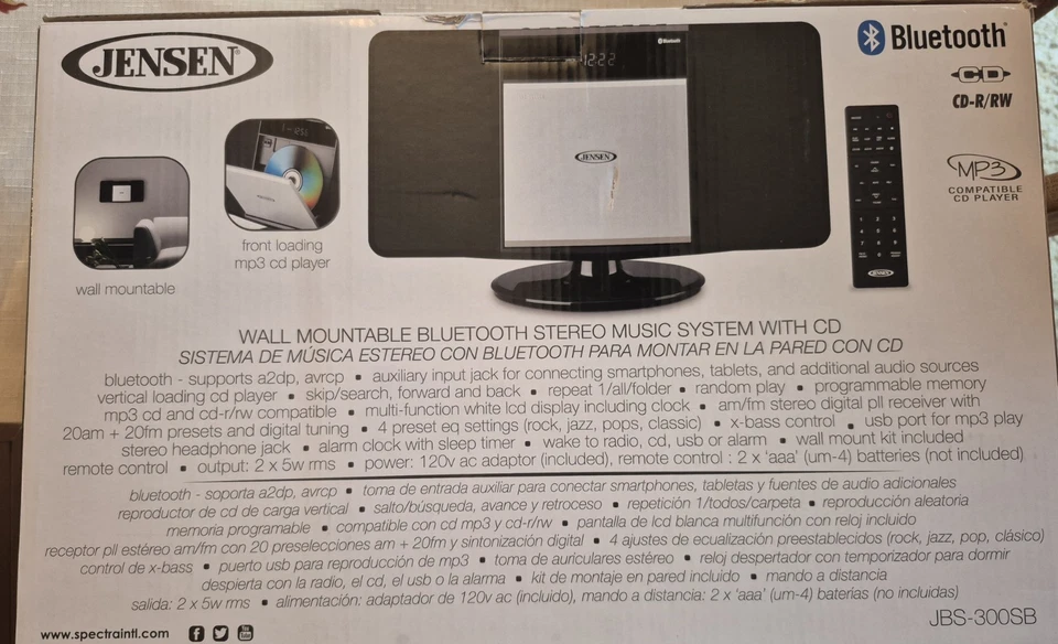 Sistema de música montable en pared JENSEN® Bluetooth® con reproductor de CD y radio AM/FM, J Foto 3 de 3