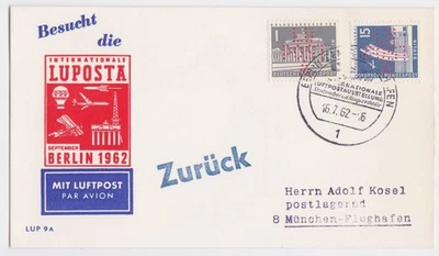 Berlin Sonderkarte zur LUPOSTA SST. Berlin 16.7.1962 MiF 140,145 mit Perfin - Bild 1 von 3