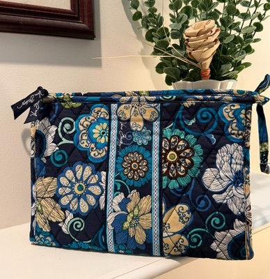 Retired Vera Bradley Mod Floral Blue Cosmetic Bag Makeup Toiletry Travel Case