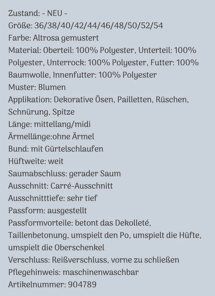 Dirndl mit Pailletten-Schürze Gr. 36 bis 54 Altrosa Damen Trachten Kleid Neu - Bild 3 von 4