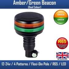 LED Dual Colour Amber/Green Flashing Warning Beacon 12v/24v Flexi DIN Mount
