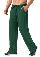 Men's Loose-Fit Pants Comfy Lightweight Open-Bottom Activewear Sweats Green