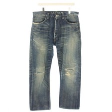 Denham Mens Denim Jeans Navy Size 34 Cotton Leather Vintage Condition A