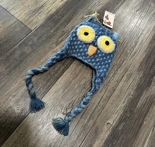 NWT Andes Gift Kids Hand Knitted OWL Beanie Hat Blue Alpaca Blend Handmade