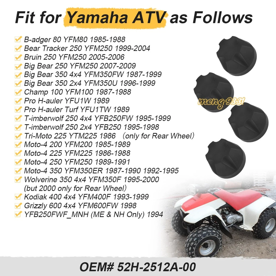 4 Tapacubos delanteros traseros para Yamaha Badger 80 Timberwolf 250 Wolverine 350 Moto-4 Foto 4 de 4
