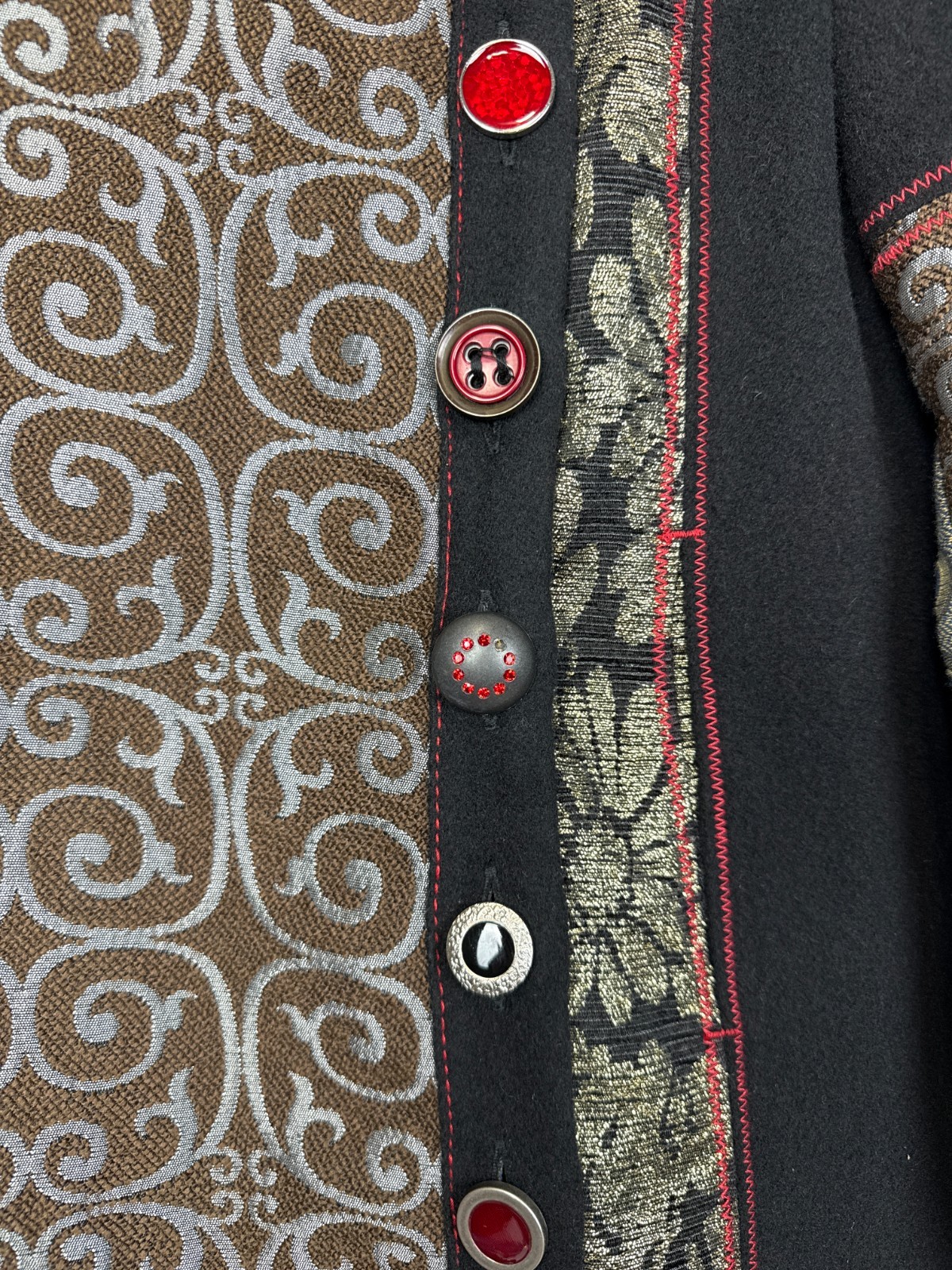 Desigual Patchwork Wool Trench Coat Cat Multicolo… - image 6