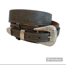 VTG Gray Lizard Grain Cowhide Leather Ranger Belt Western 34 Silver Buckle USA