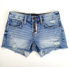 Lucky Brand Denim Cutoff Shorts 0 / 25 Button Fly Distressed Frayed Hem  Mid