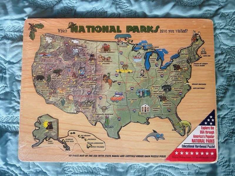 Which National Parks Have You Visited Wooden Puzzle 40 Piece Map Carver Kids 