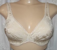 VINTAGE 34D BALI IVORY JACQUARD UNDERWIRE SOFT CUP LACE TRIM BRA 3940 