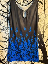 Unbranded Black and Blue Shift Dress Size L Blue leaf accents