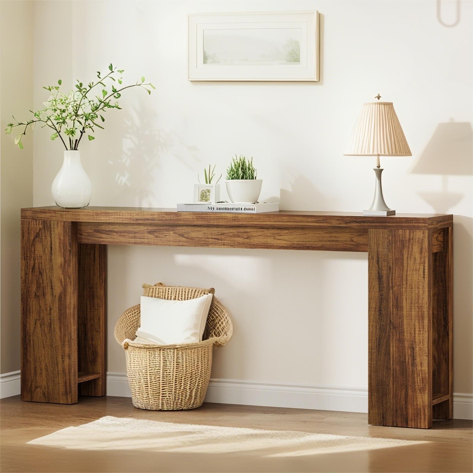 70.9-Inch Extra Long Console Table, Farmhouse Wood Sofa Table Behind Couch