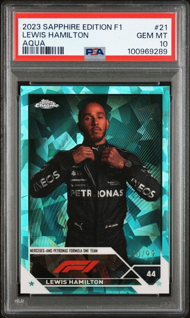 2023 Topps Chrome Formula 1 Sapphire Edition Aqua Lewis Hamilton 30/99 PSA 10