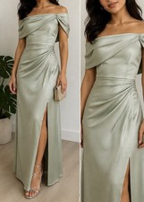 ASOS DESIGN Sage Green One-Shoulder Satin Maxi Dress Size US 4