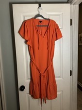 Ann Taylor Factory Women’s Flounce Hem Tie Waist Dress NWOT Orange XXL